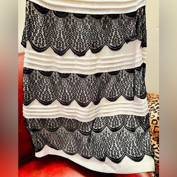 BCBGMAXAZRIA Black and White Scalloped Lace Cocktail Dress, Size 2 - Picture 5 of 6